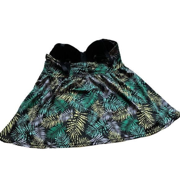 Perona NWT 2 piece swim suit 18W top Blk/grn/ylw fronds, shorts black side ties - Picture 2 of 12